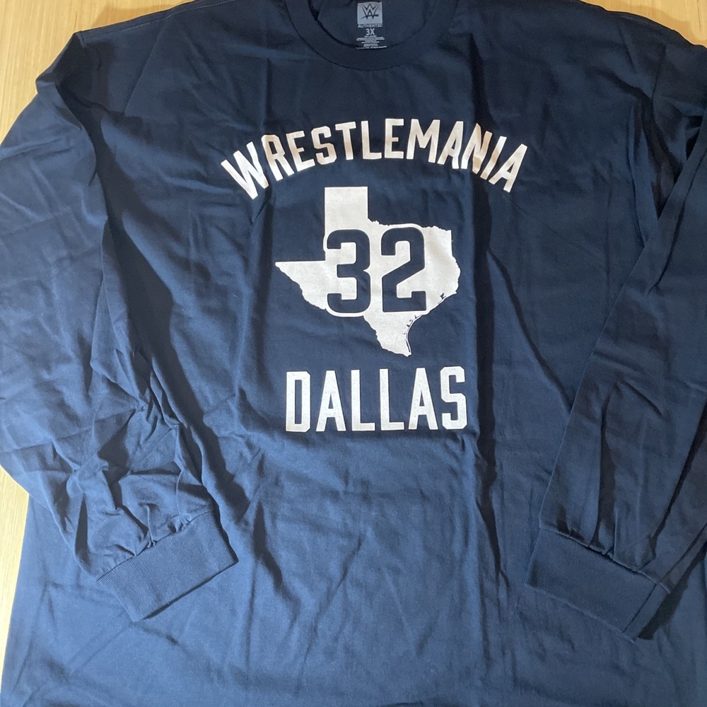 WWE Wrestlemania 32 Dallas 2016 blue‎ long sleeve 3X T-shirt Double-Sided NOS